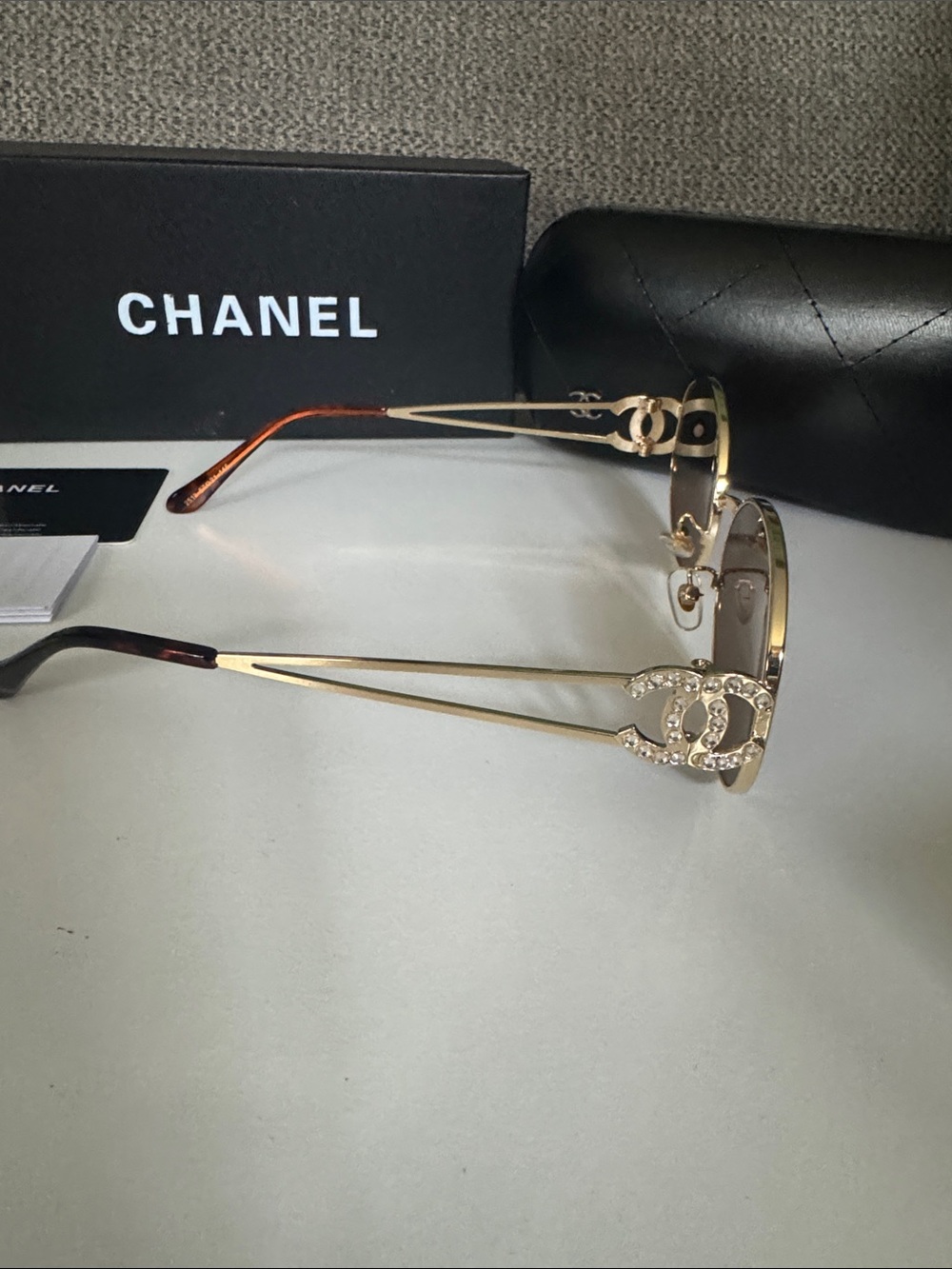 CHANEL Gold Frame Brown Lens Oval Sunglasses with Brown Temples and Logo Case - Picture 2 of 8
